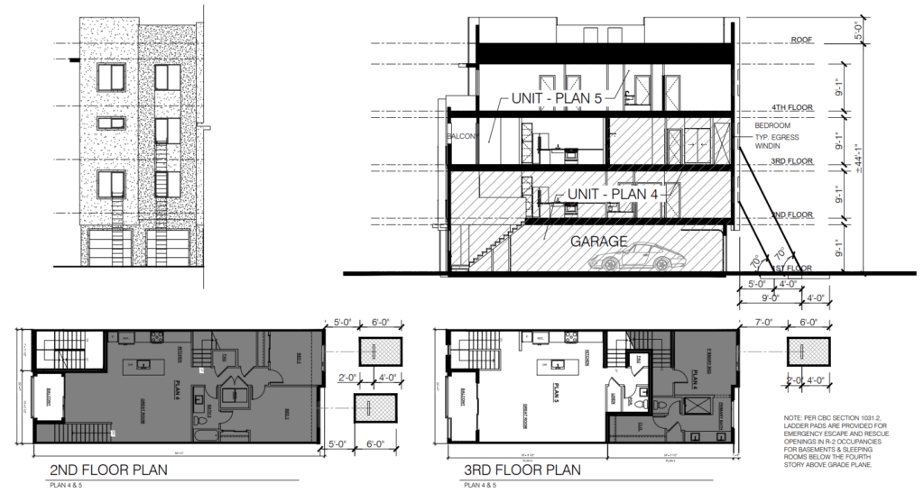 1400 Coleman Sample Floorplan, Elevation and Section, image by Hunt Hale Jones