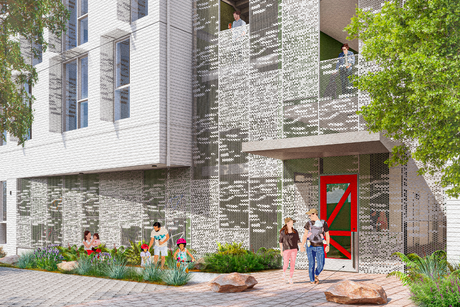 150-170 Sierra Drive lobby entrance, rendering by David Baker Architects