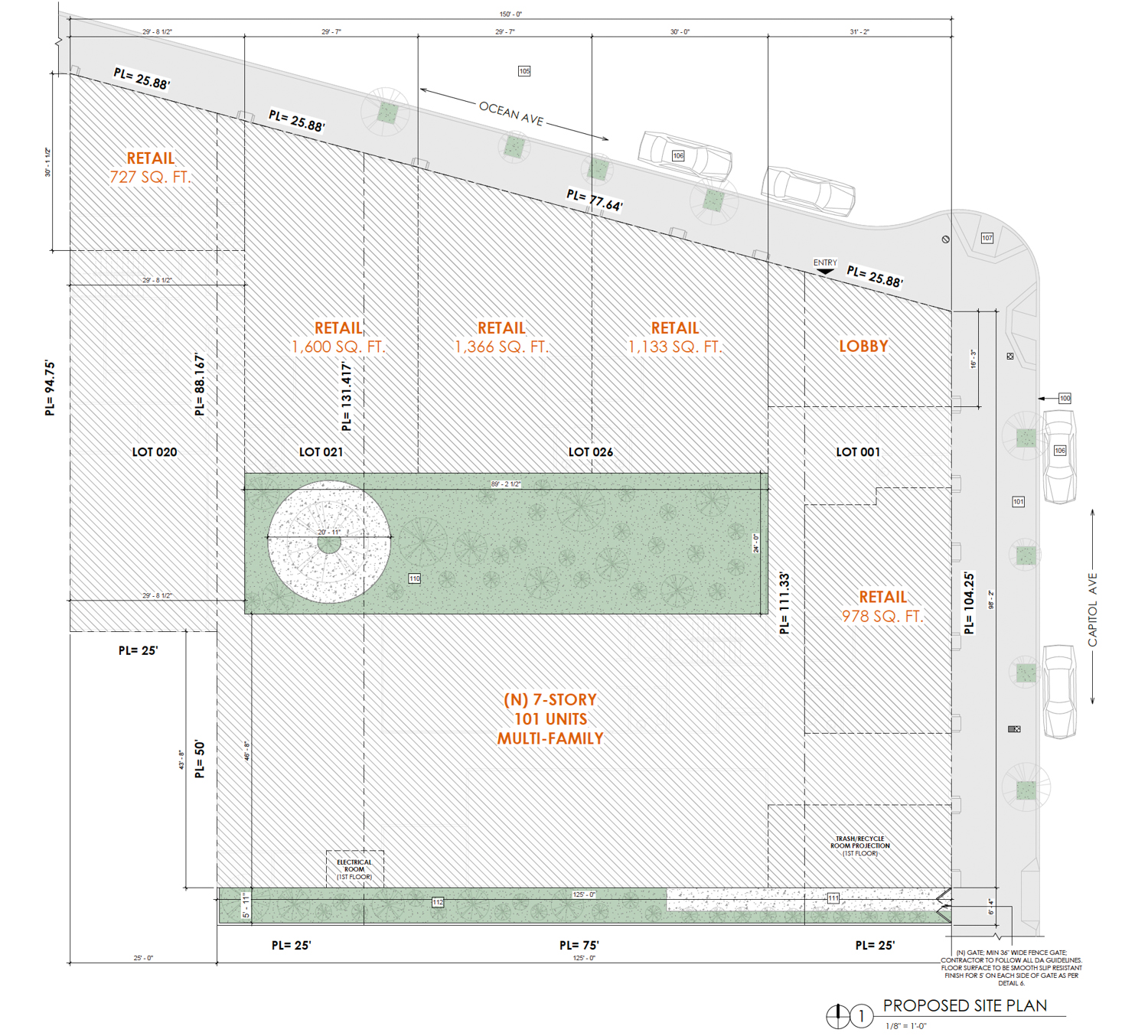 1601 Ocean Avenue site map, illustration by S-AC Design Group