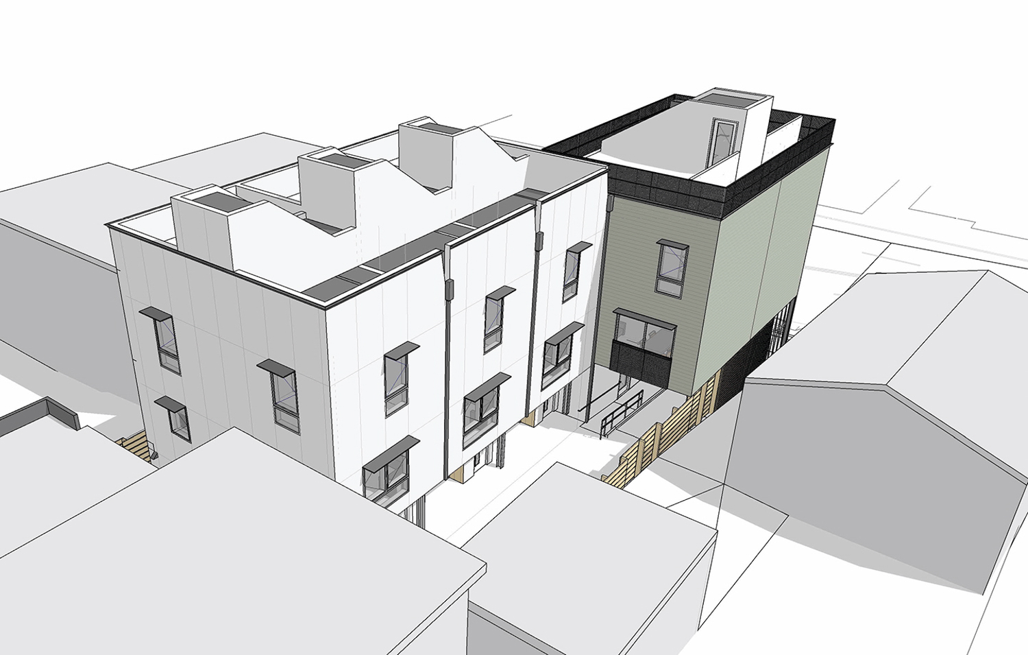 1860 Pleasant Valley Avenue aerial view of the rear units, illustration courtesy Bitzer Banker Development