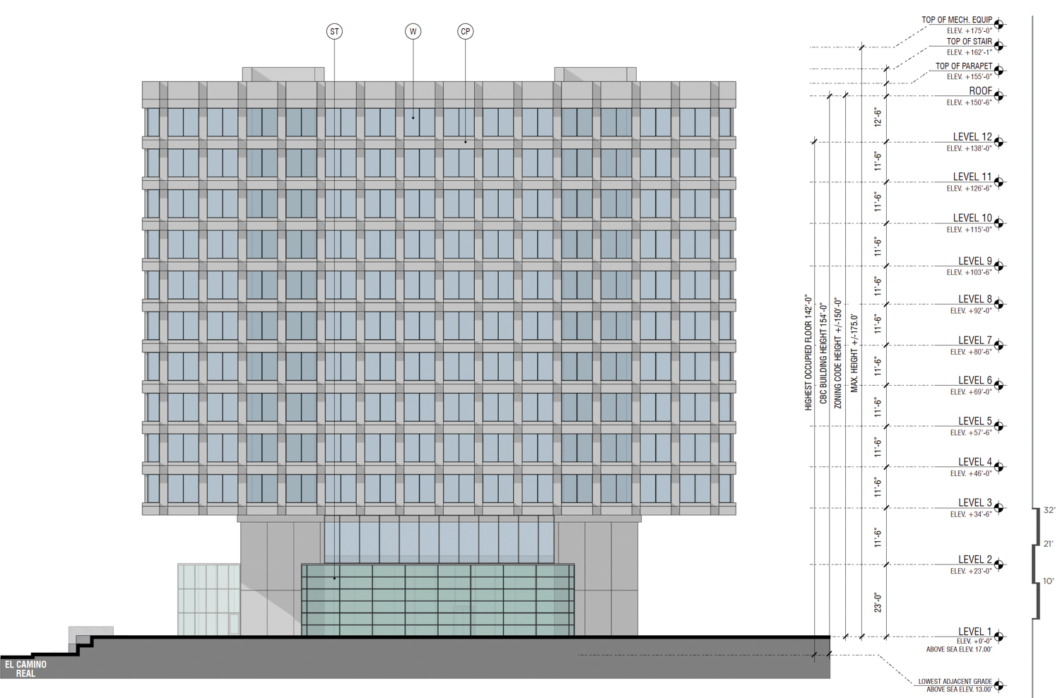 2121 South El Camino Real elevation, illustration by TCA Architects