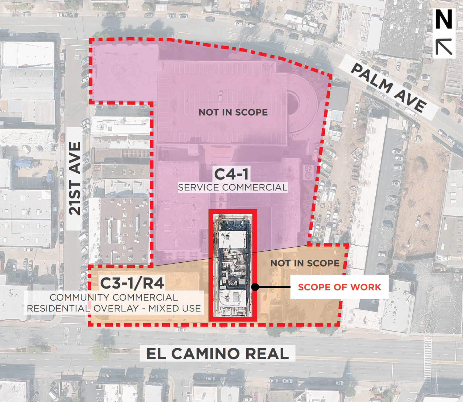 2121 South El Camino Real site map, illustration by TCA Architects