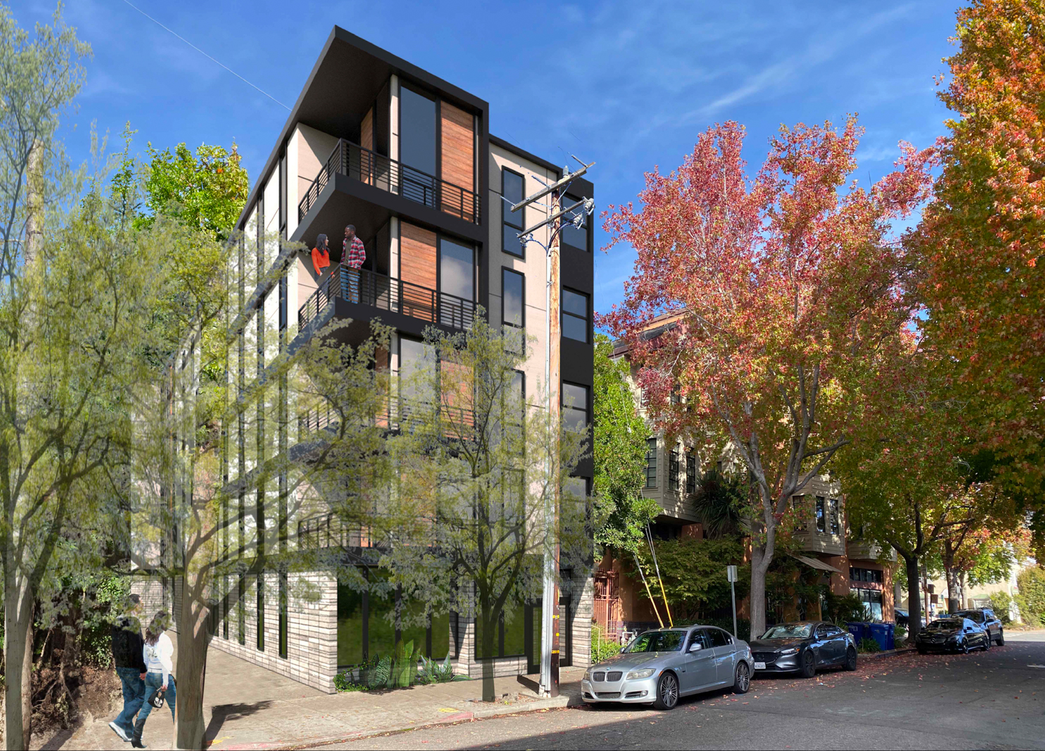 2614 Telegraph Avenue seen along Carleton Street, rendering by Gunkel Architecture