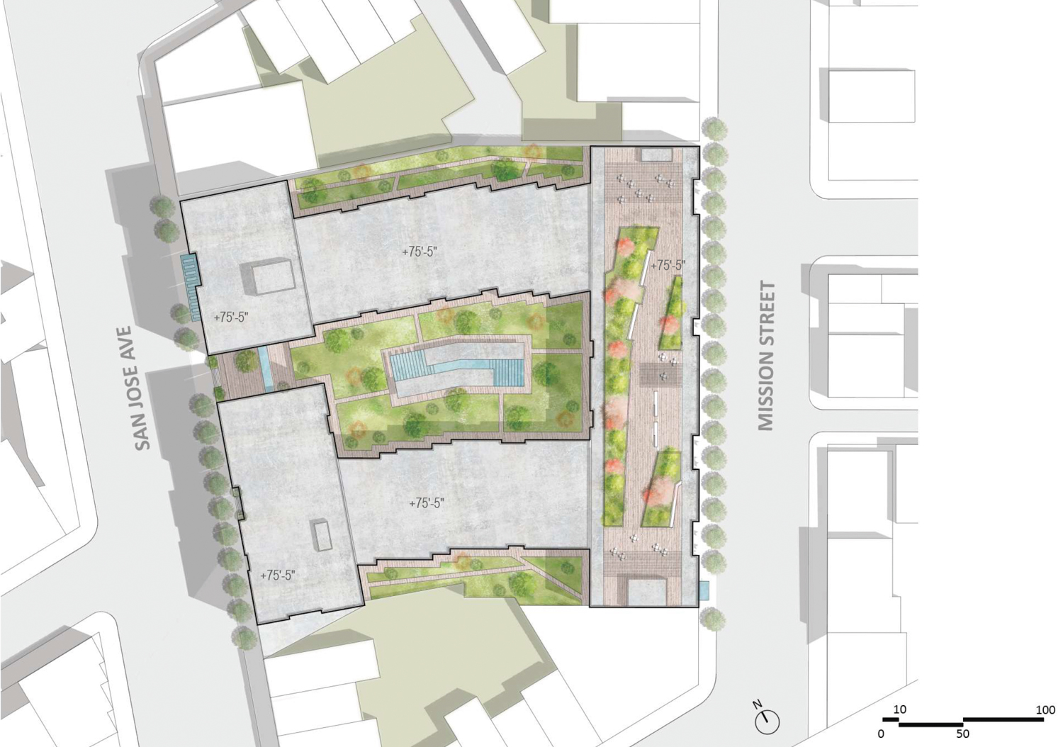 3350 Mission Street aerial overview, illustration by Perry Architects