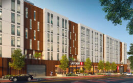 3350 Mission Street view of the Safeway entrance, rendering by Perry Architects