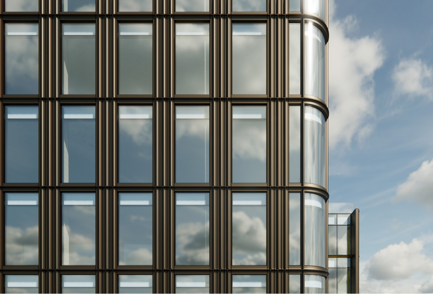 536 Mission Street mixed-use variant facade close-up for office space, rendering by SOM