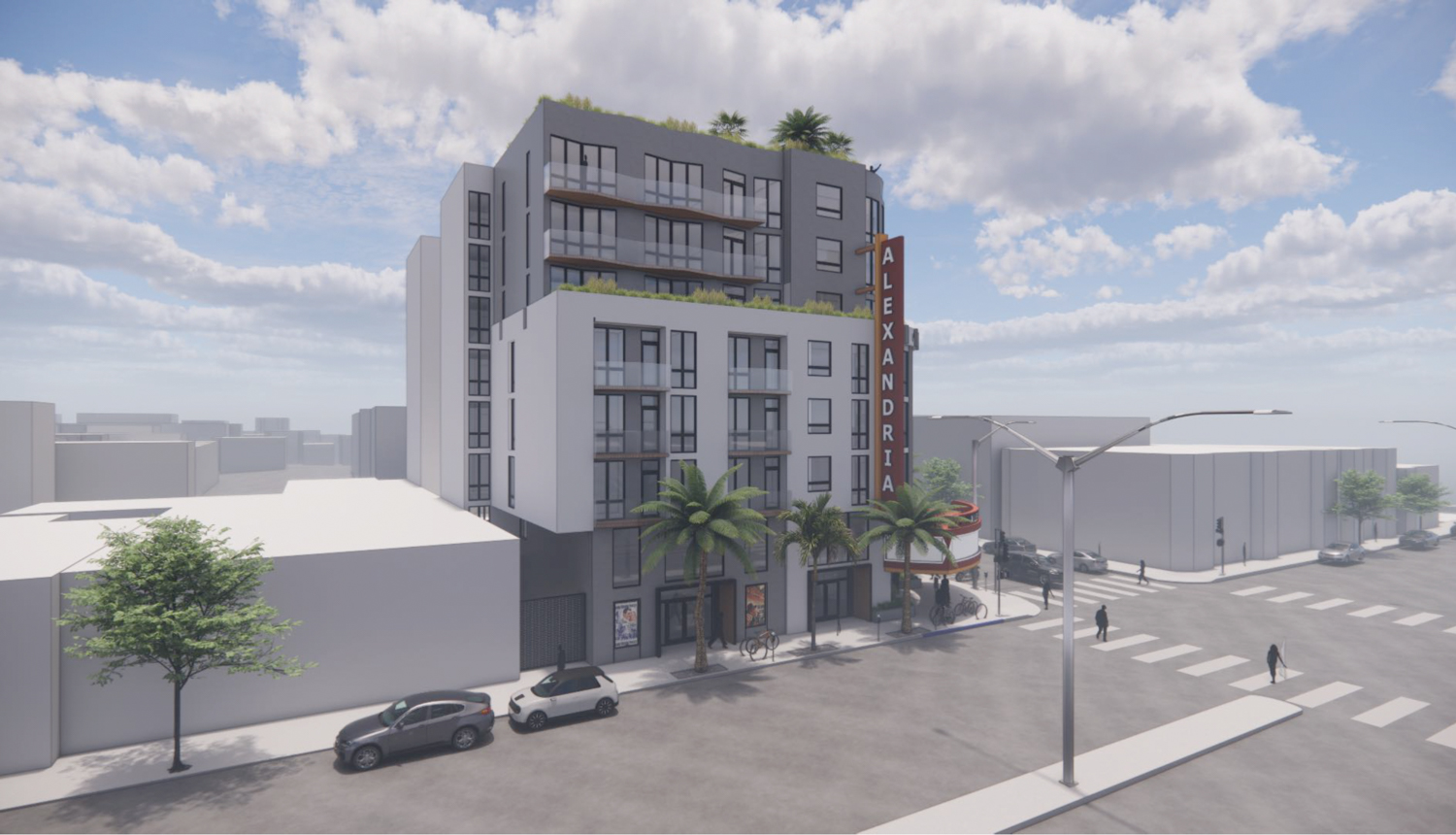 5400 Geary Boulevard aerial view, rendering by G7A