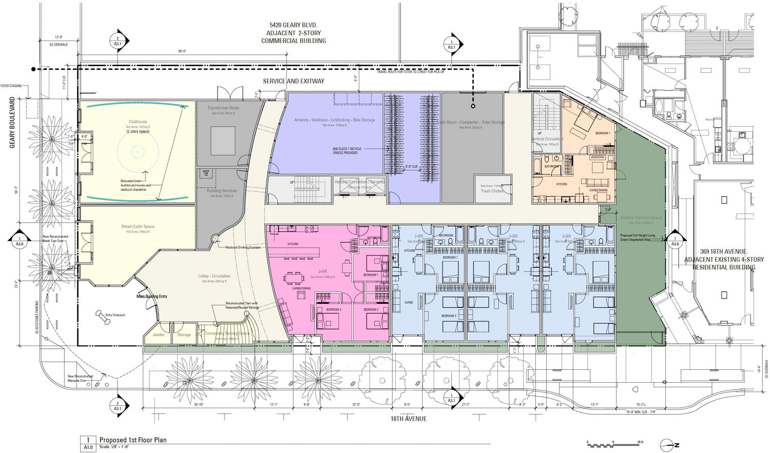 5400 Geary Boulevard ground-level floor plan, illustration by G7A