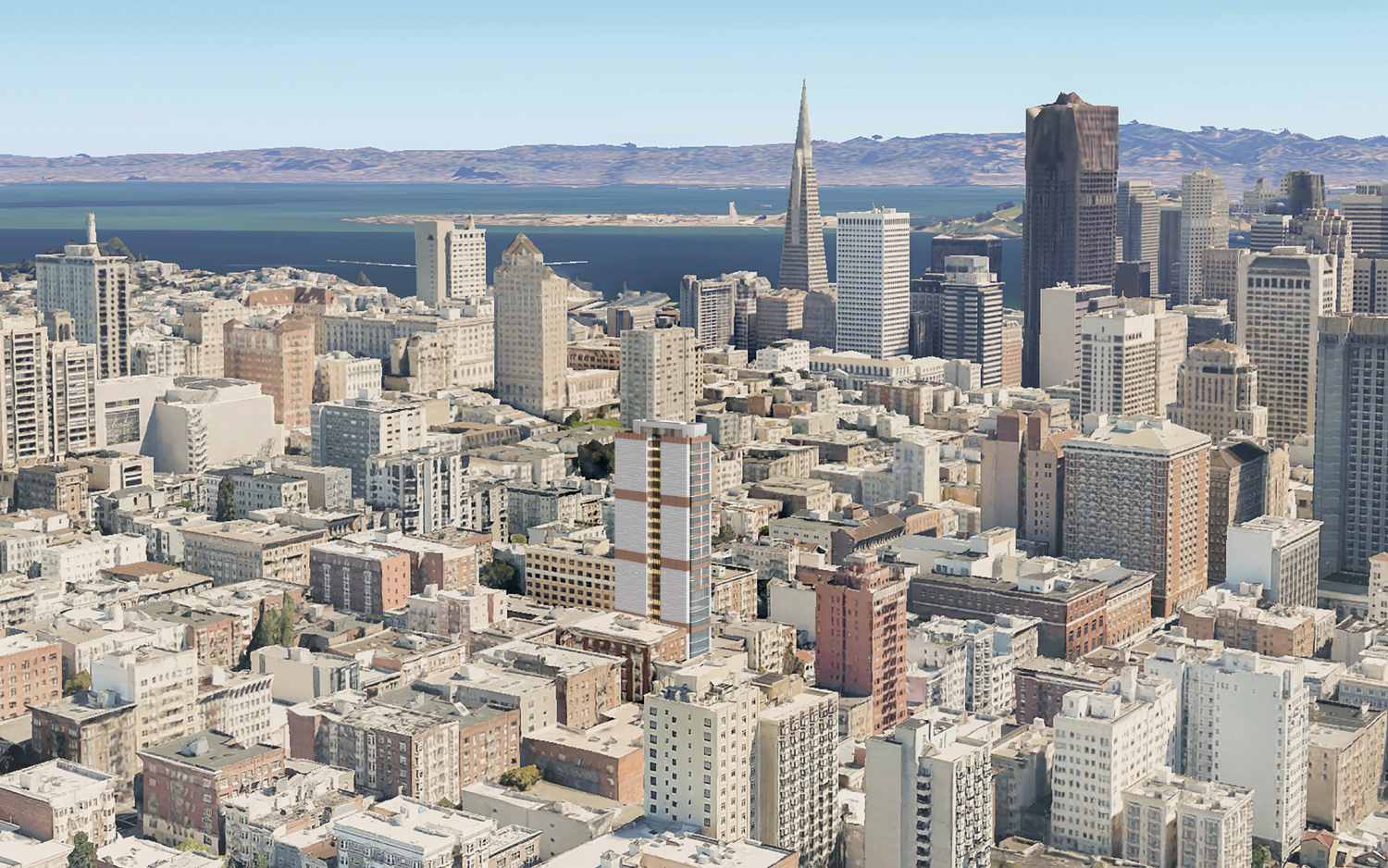 777 Sutter Street aerial view looking eastward, rendering by FORMA