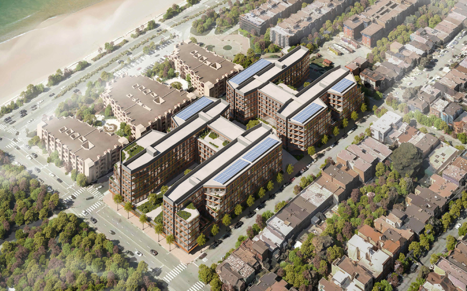 850 La Playa Street aerial view, rendering by Steinberg Hart