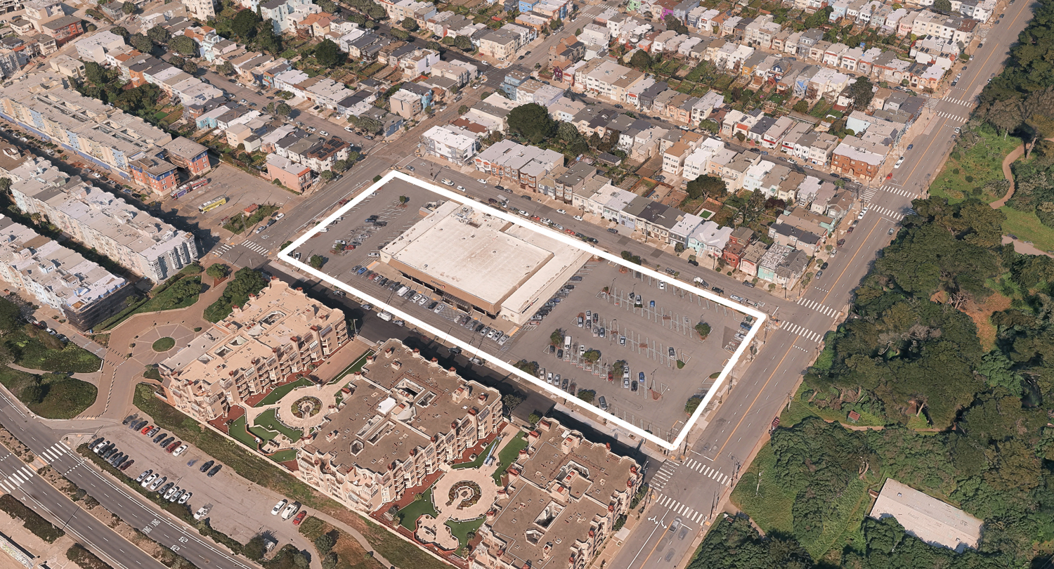 850 La Playa Street site outlined approximately by YIMBY, image via Google Satellite