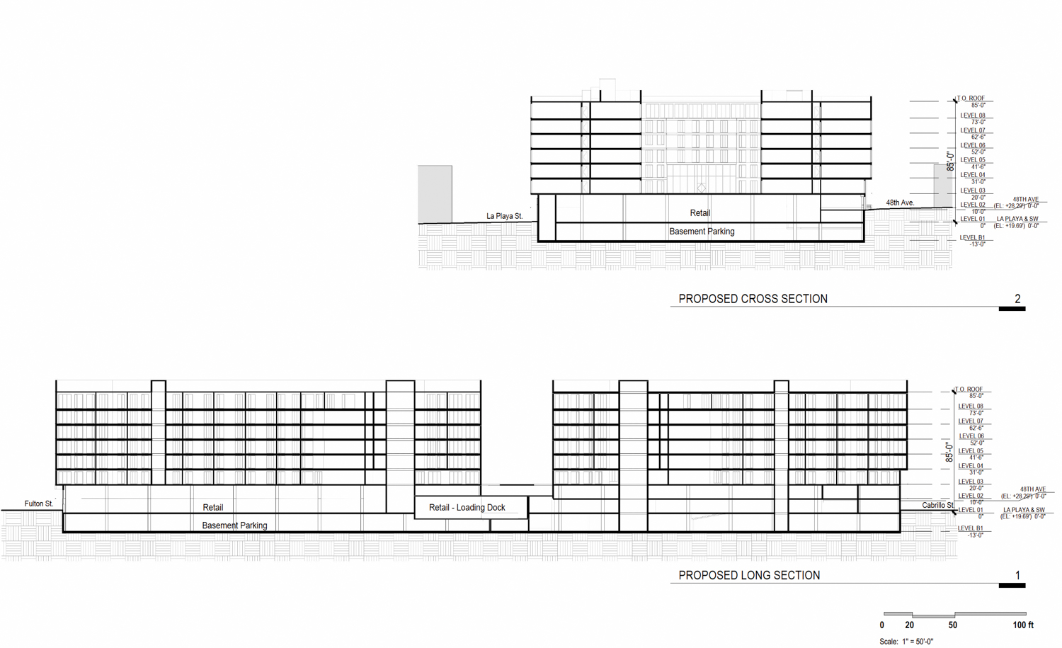 850 La Playa Street vertical cross-section, illustration by Steinberg Hart