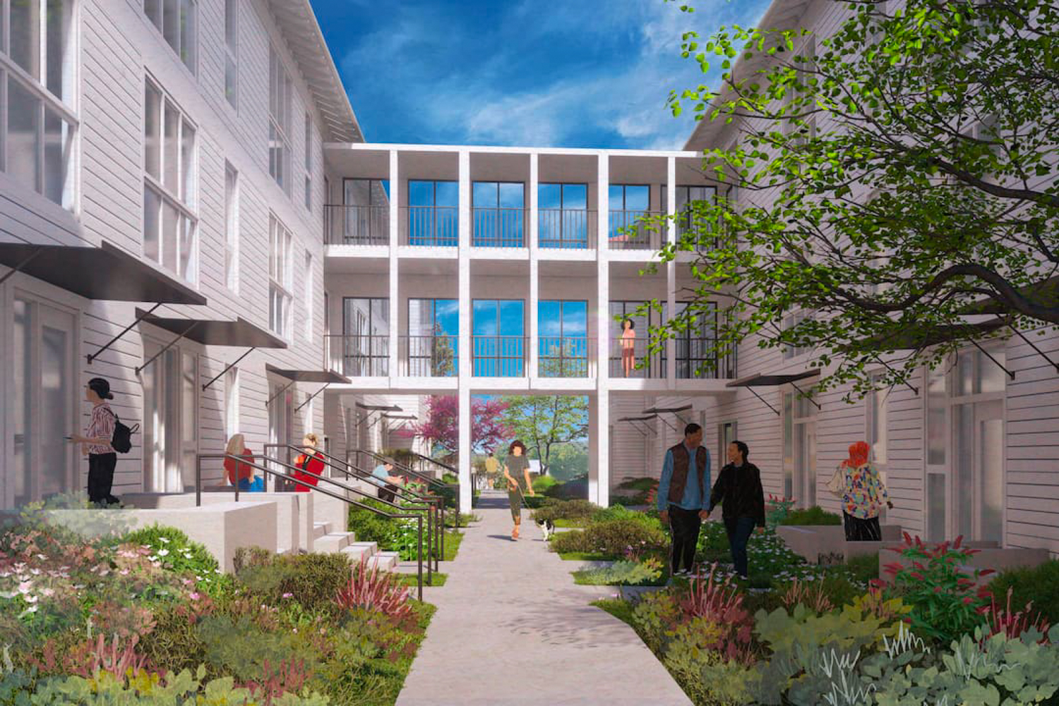 Letterman Residential project pedestrian bridge, rendering by David Baker Architects