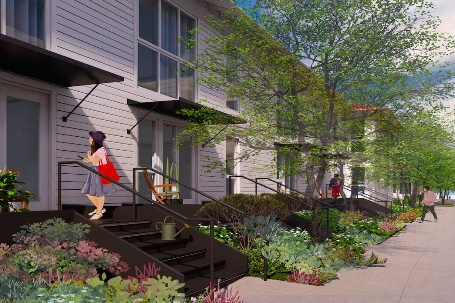 Letterman Residential project stoops, rendering by David Baker Architects
