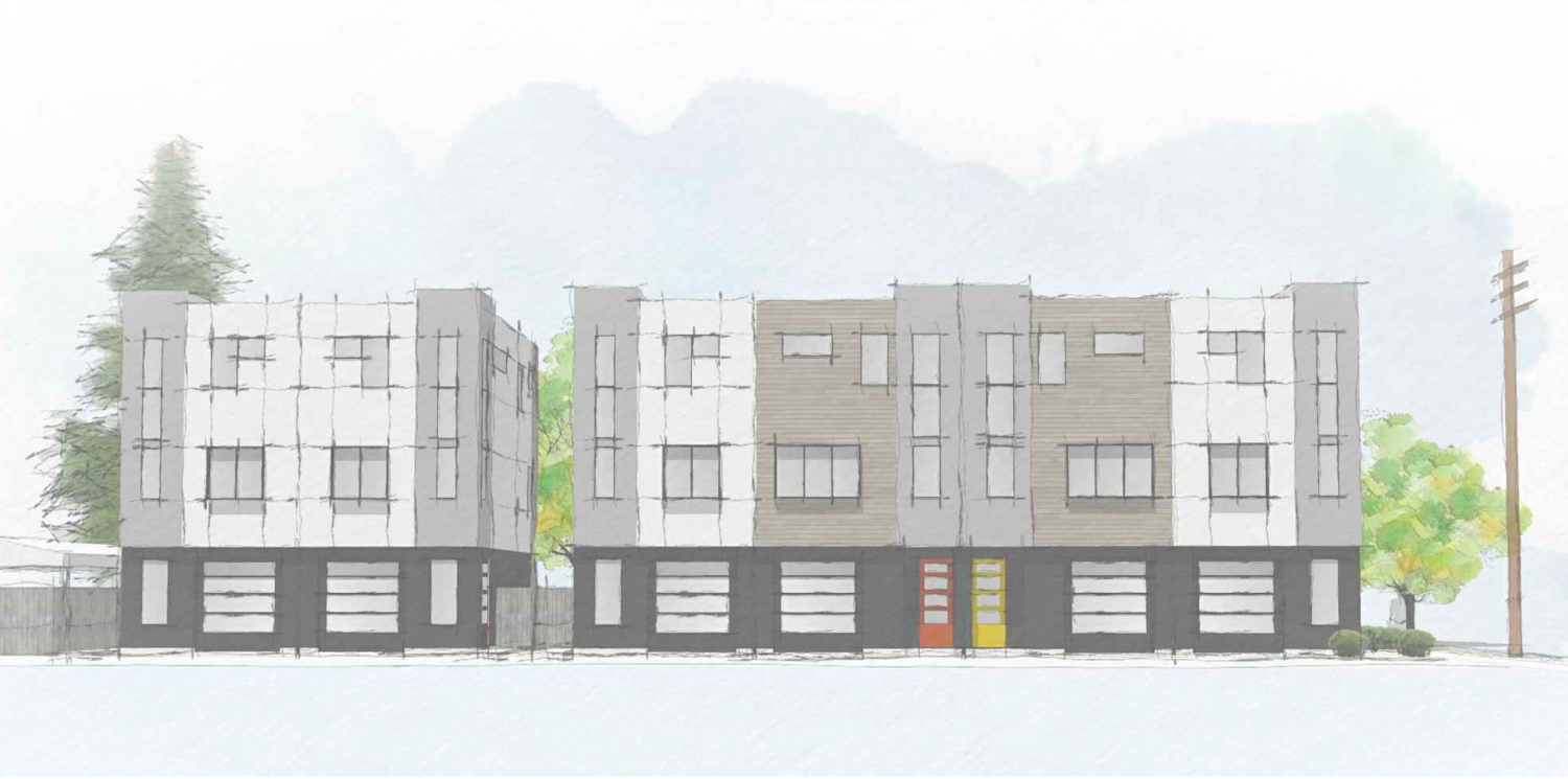 Quill Alley lofts establishing view, rendering by Hausman Architecture