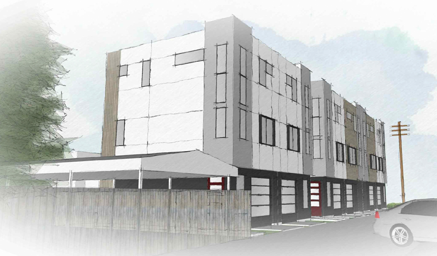 Quill Alley lofts view from the alley, rendering by Haussman Architecture