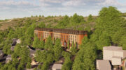 100 Thomas Place aerial view, rendering by SDT Architects