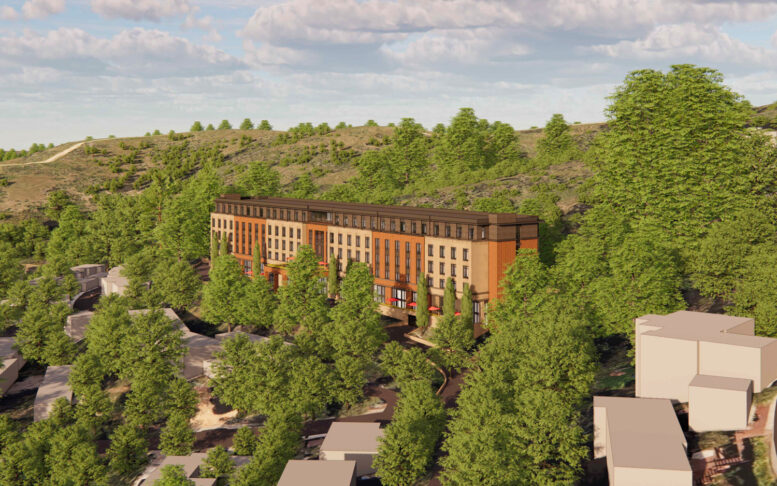 100 Thomas Place aerial view, rendering by SDT Architects