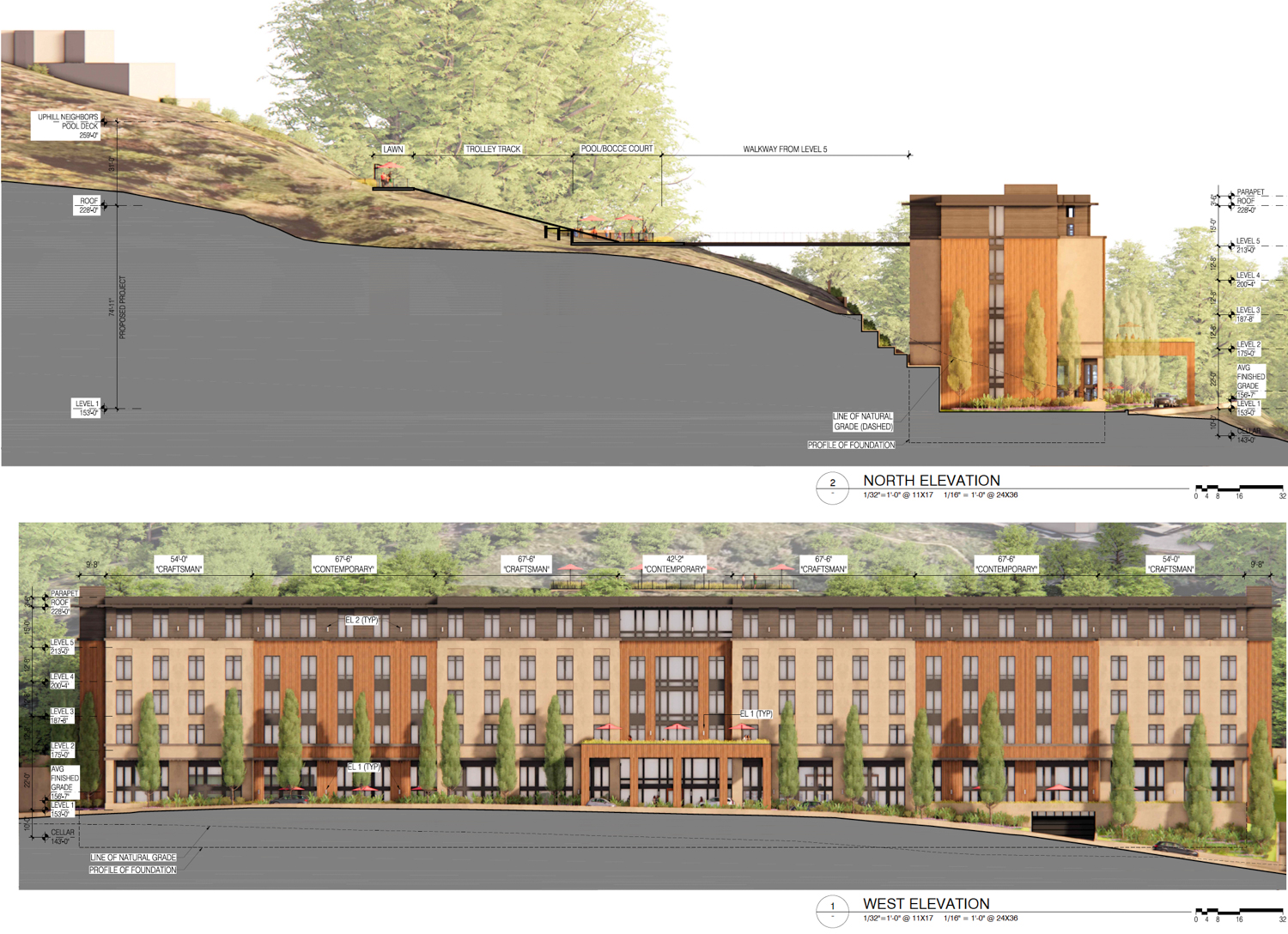 100 Thomas Place north and west facade elevations, illustration by SDT Architects