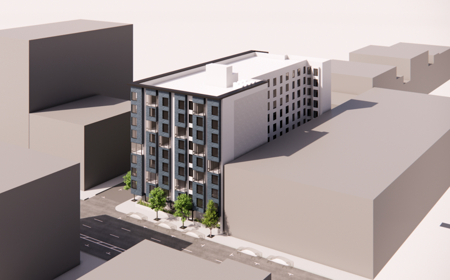 1025 Howard Street aerial view, rendering by Stanton Architecture