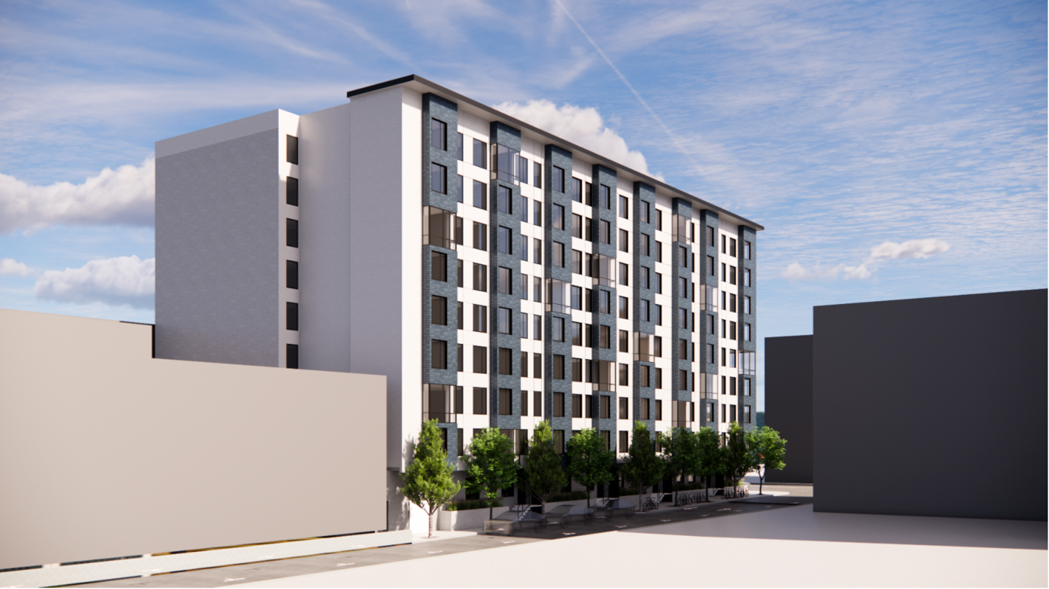 1025 Howard Street seen along Harriet Street, rendering by Stanton Architecture