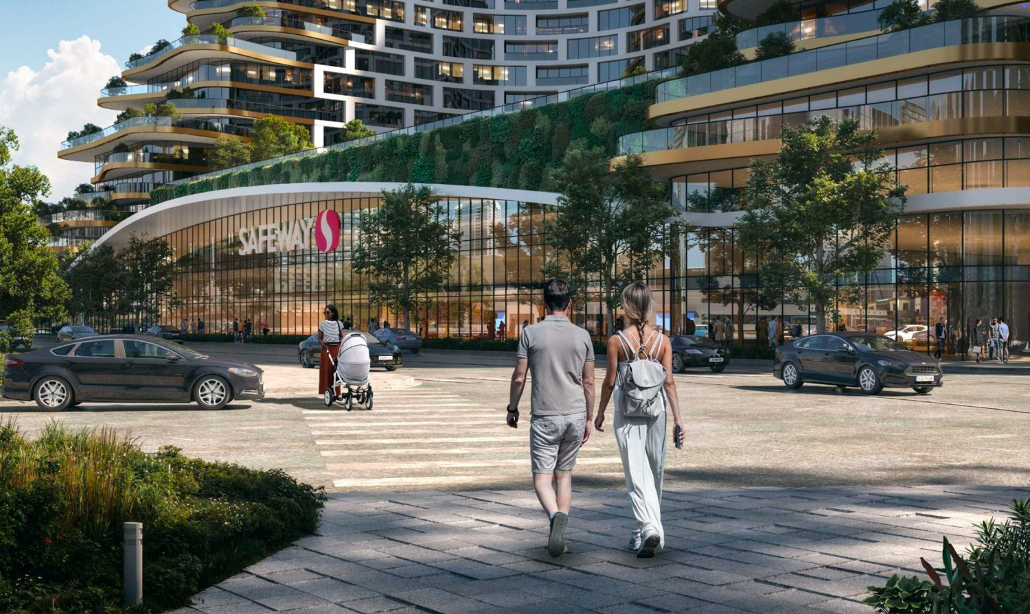 15 Marina Boulevard showcasing the new grocery store entrance, rendering by Arquitectonica