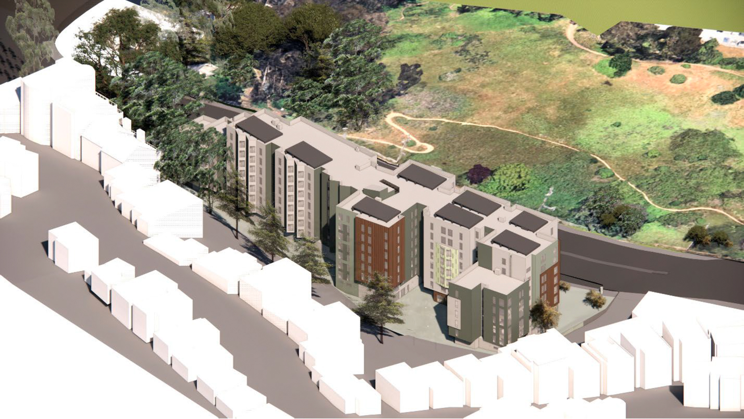 250 Laguna Honda Boulevard aerial rear view, rendering by LDP Architects