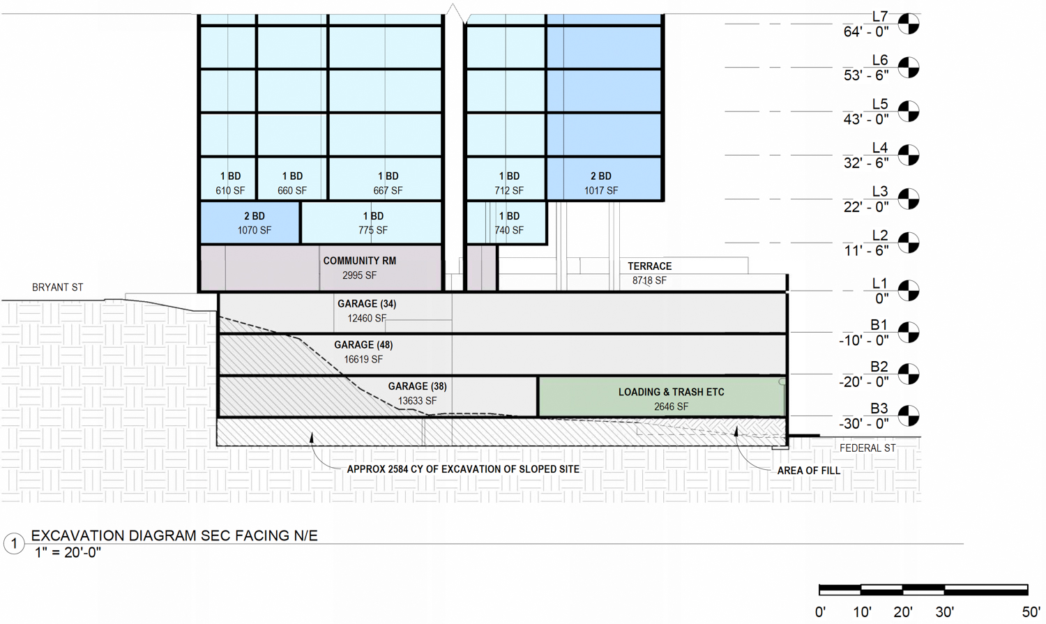 329 Bryant Street podium cross-section, illustration by Stanton Architecture