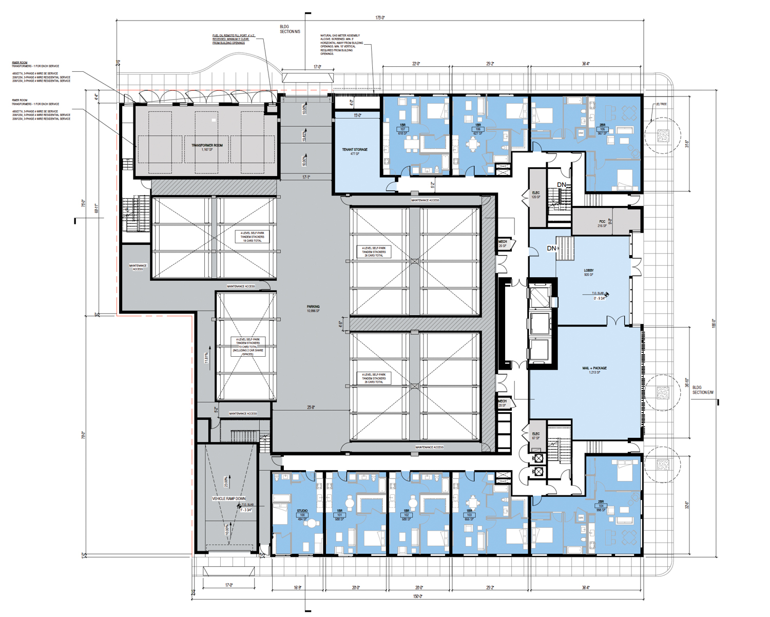360 5th Street ground floor-plan, illustration by Handel Architects