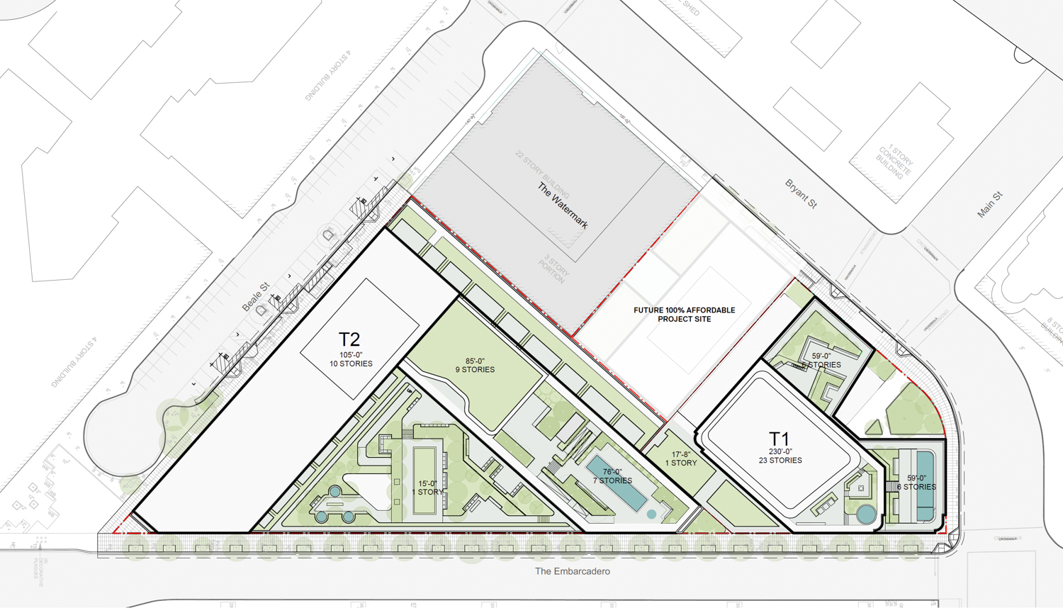 555 Beale Street site map, illustration by Grimshaw and Perry Architects