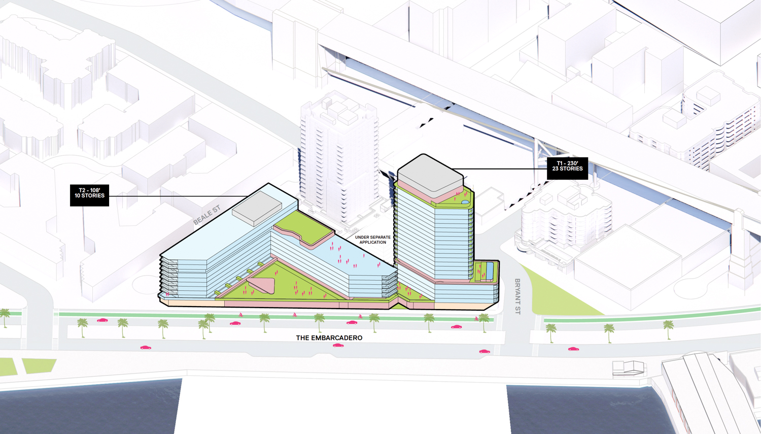 555 Beale Street site plan, illustration by Grimshaw and Perry Architects