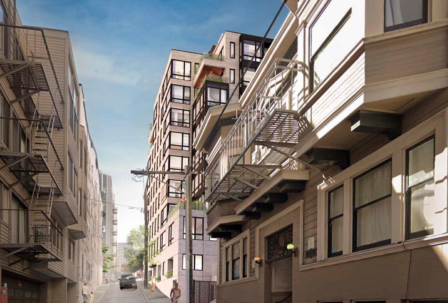 842 California Street seen from the narrow Joice Street, rendering by Cass Calder Smith