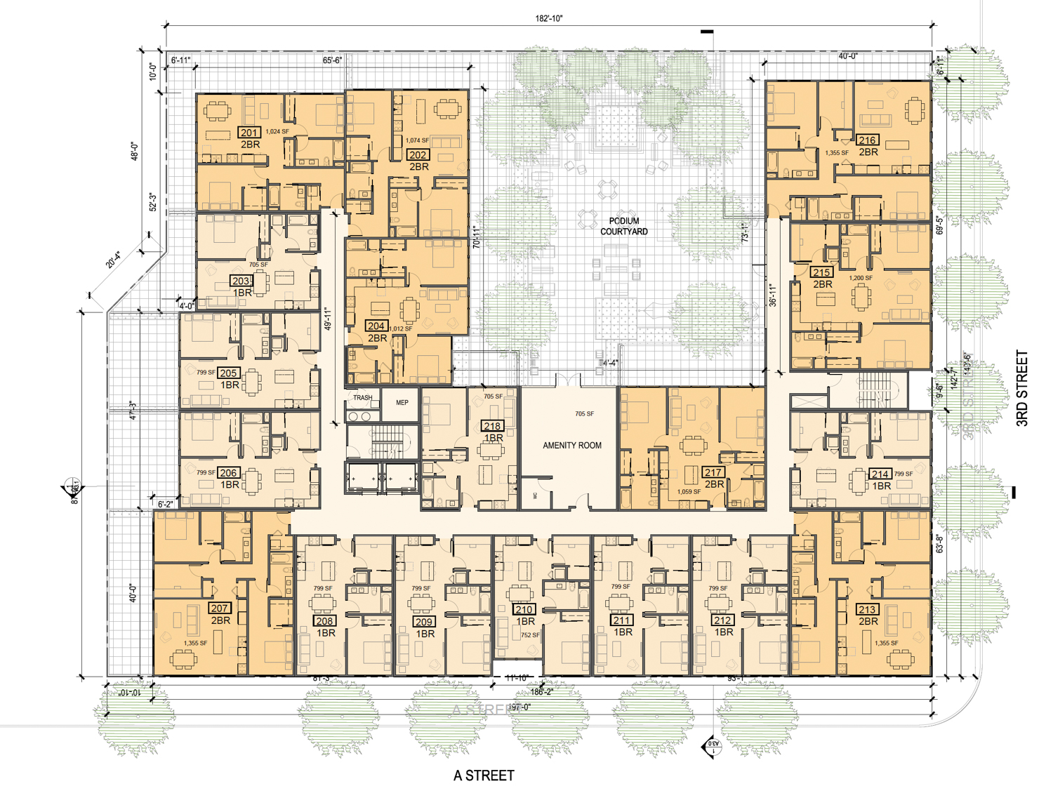 900 A Street second-level floor plan, illustration by SDT Architects