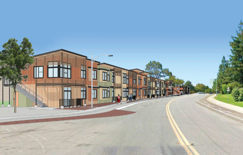 Mary Avenue Affordable Housing project Building 1 pedestrian view, illustration by KO Architects