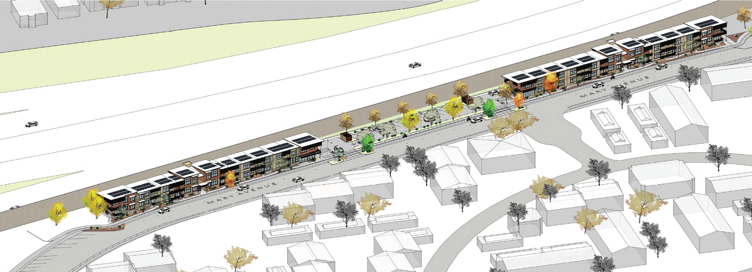 Mary Avenue Affordable Housing project aerial view, illustration by KO Architects