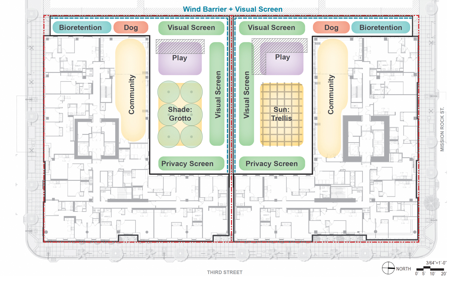 Mission Bay Block 4 East amenity map, illustration by GLS