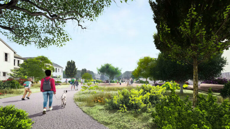 The Orchards landscaped pathways, illustration by WHA