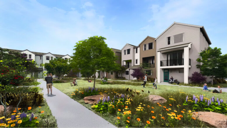 The Orchards neighborhood park pedestrian view, illustration by WHA