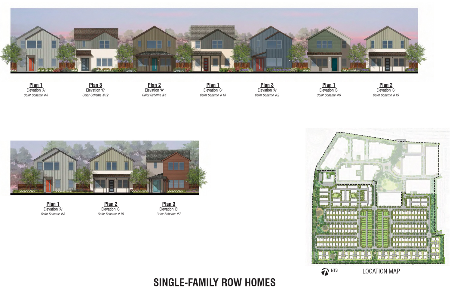 The Orchards single-family row homes elevation, illustration by WHA