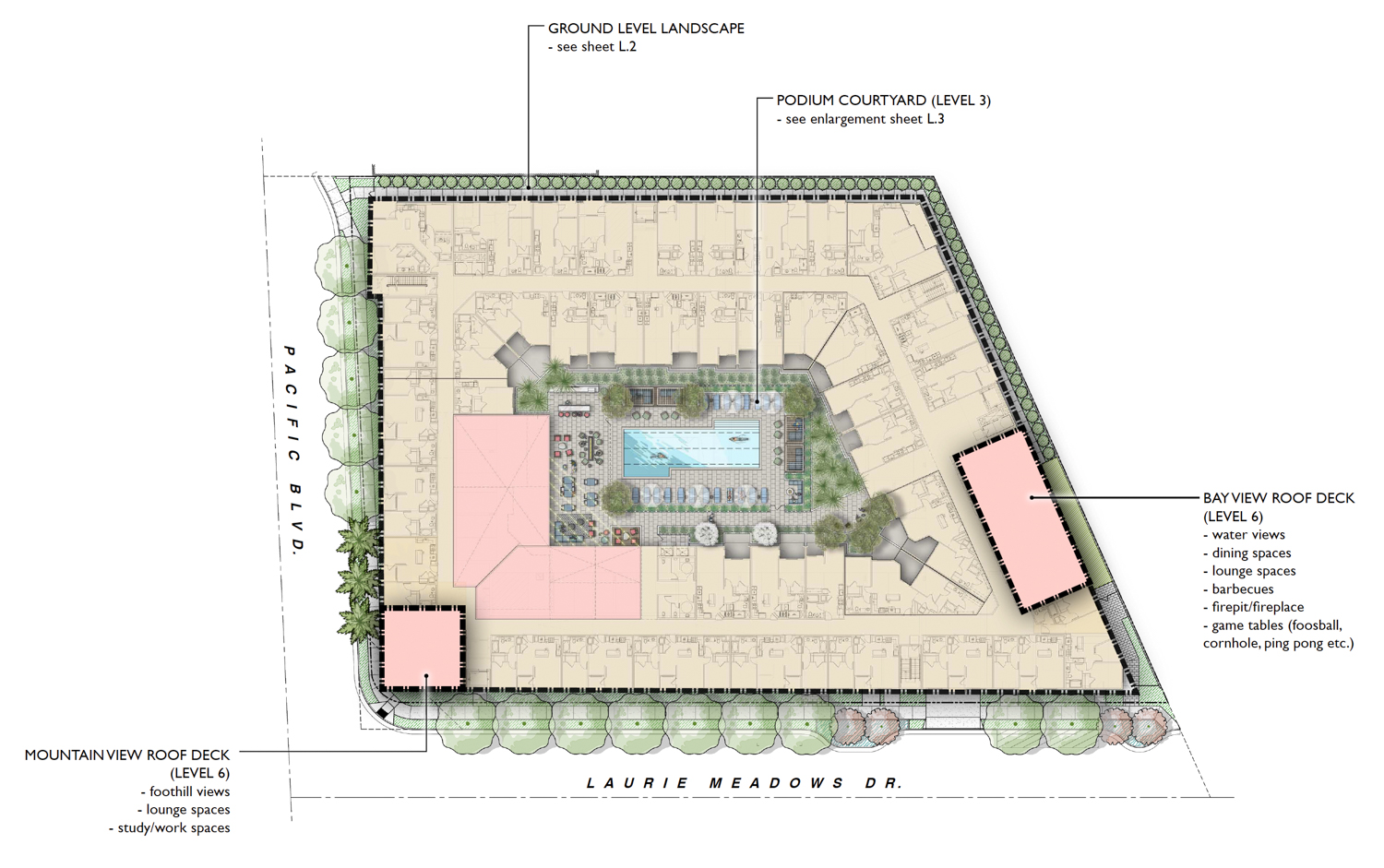 4095 Pacific Boulevard landscaping plan, illustration by Canyon Park Studio