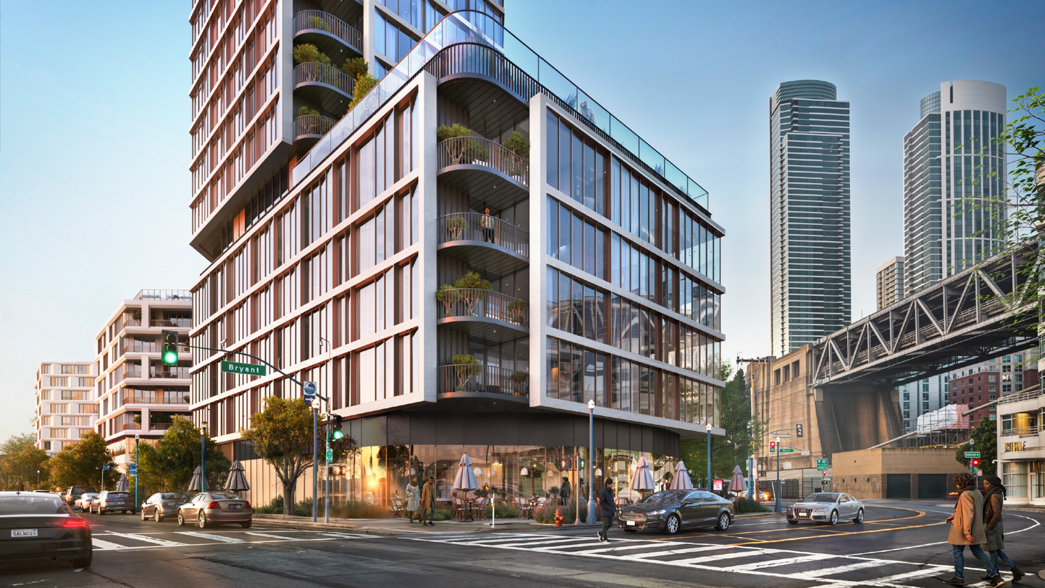 555 Beale Street Building 1 podium view, design by Grimshaw and Perry Architects