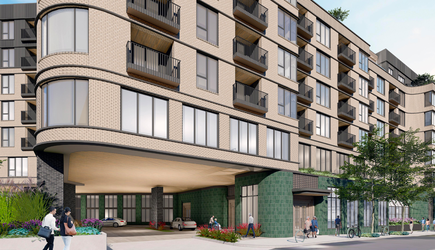 6230 Claremont Avenue looking at the covered porte cochere, rendering by BDE Architecture