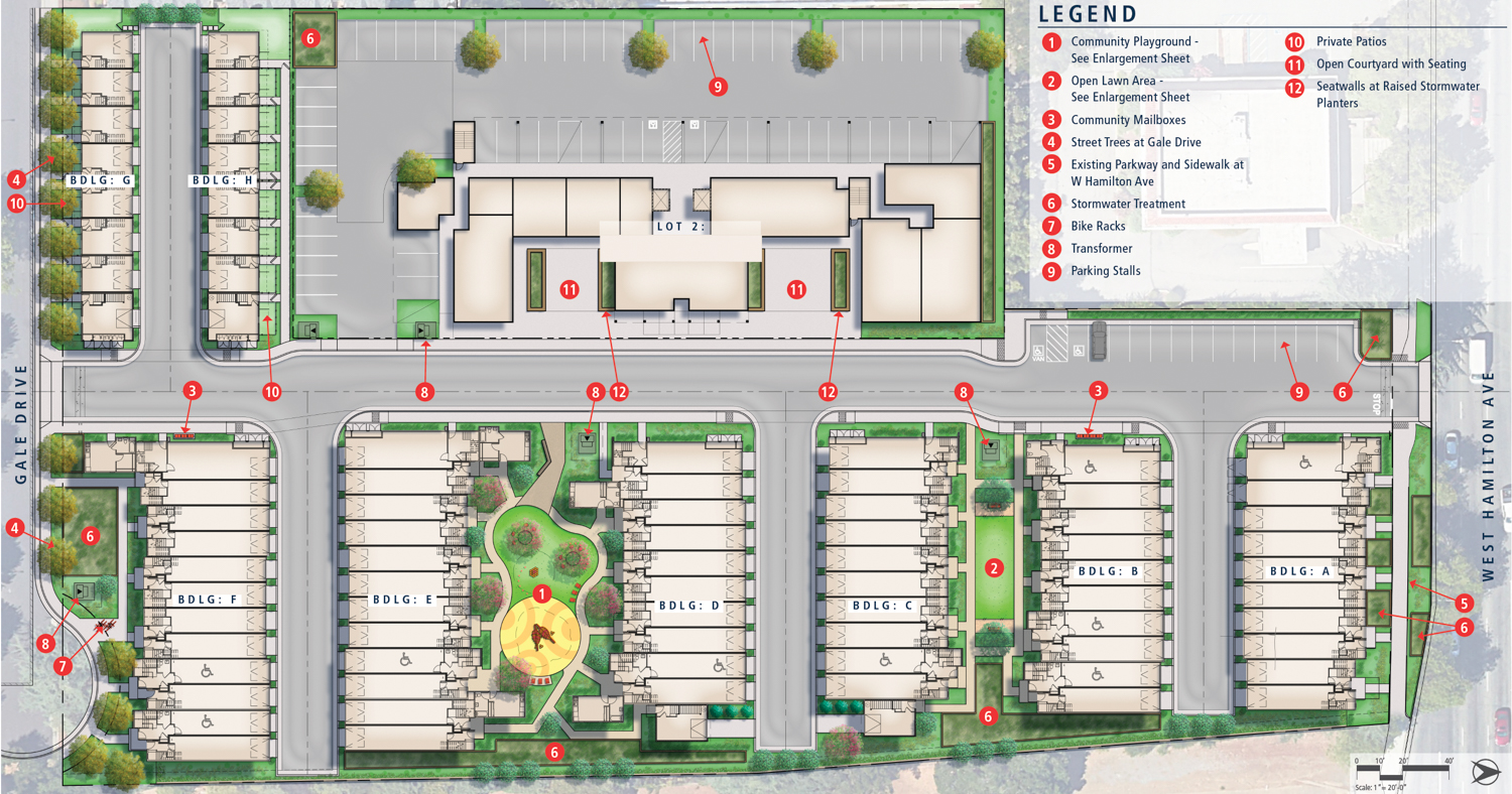 700 West Hamilton Avenue site map, illustration by Hunt Hale Jones Architect