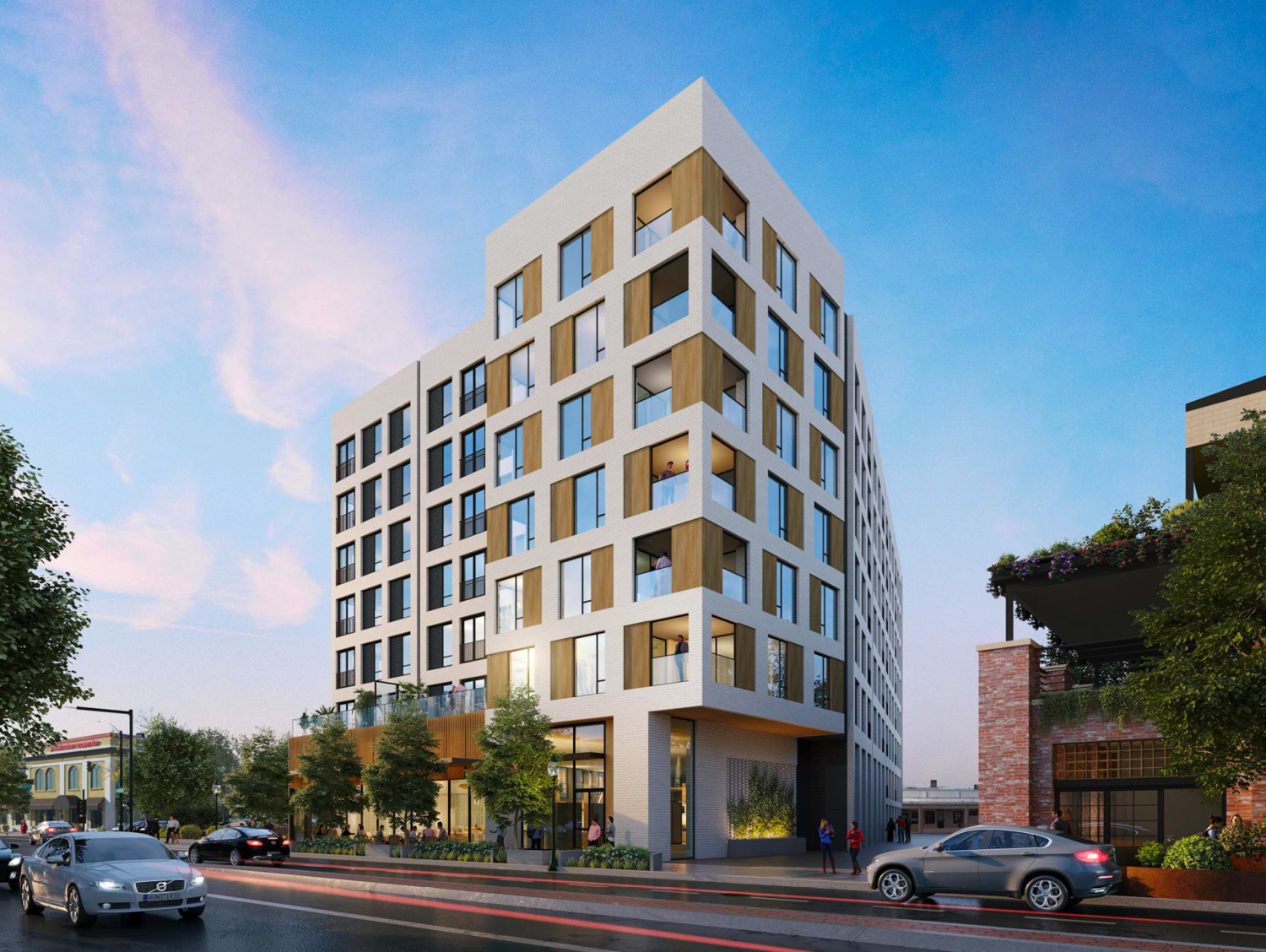 1532 Mount Diablo Boulevard corner view along Commercial Lane, rendering by Perry Architects