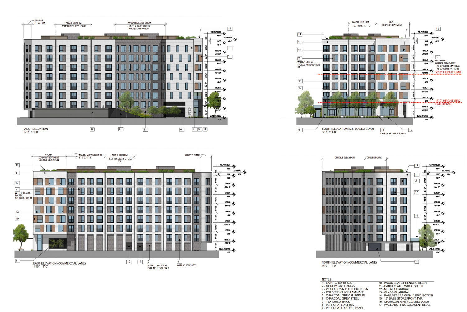 1532 Mount Diablo Boulevard facade elevation, illustration by Perry Architects