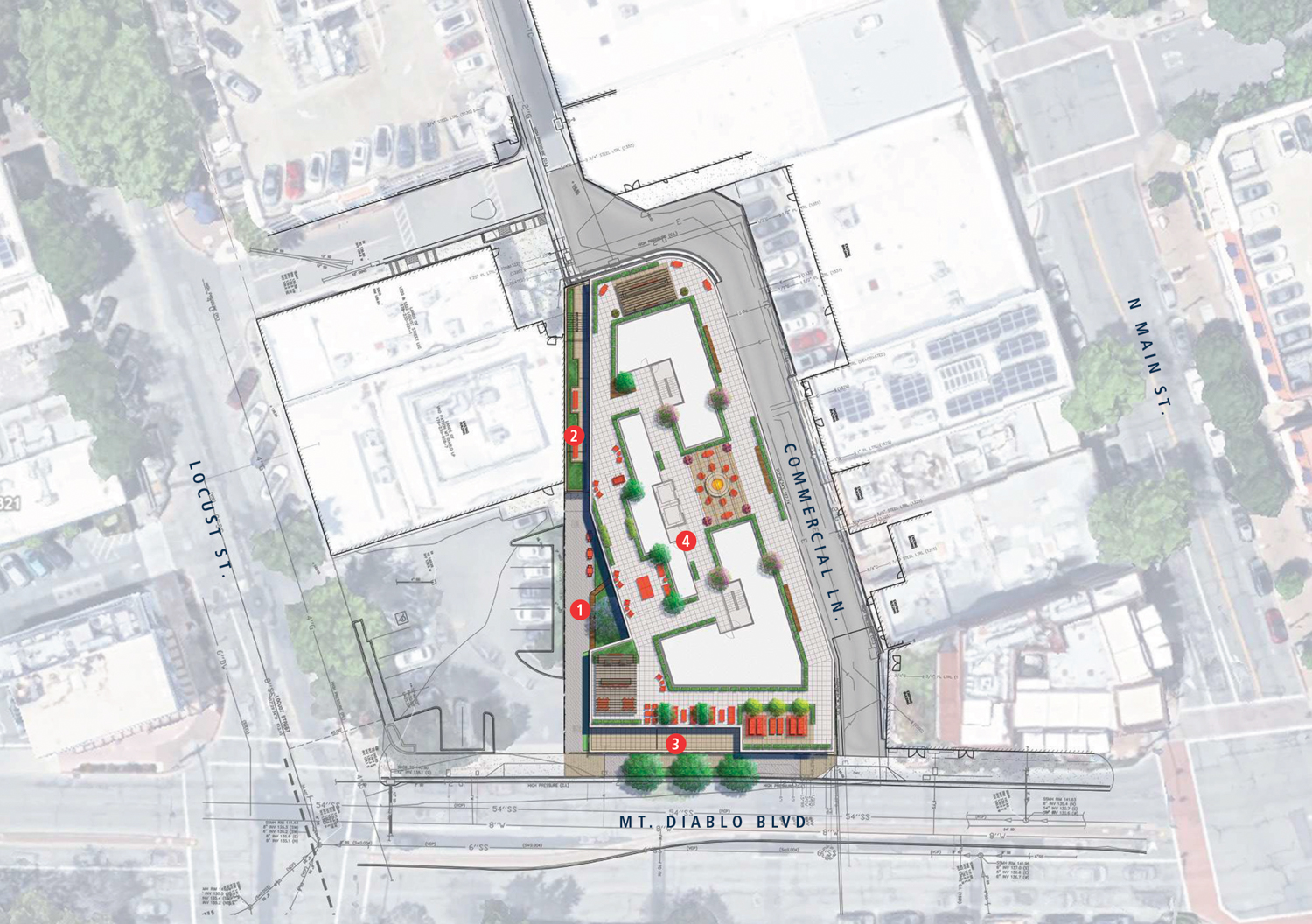 1532 Mount Diablo Boulevard site plan, illustration by C2 Collaborative