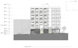 2800 Geary Boulevard south-facing facade, illustration by Kip Coleman Architecture