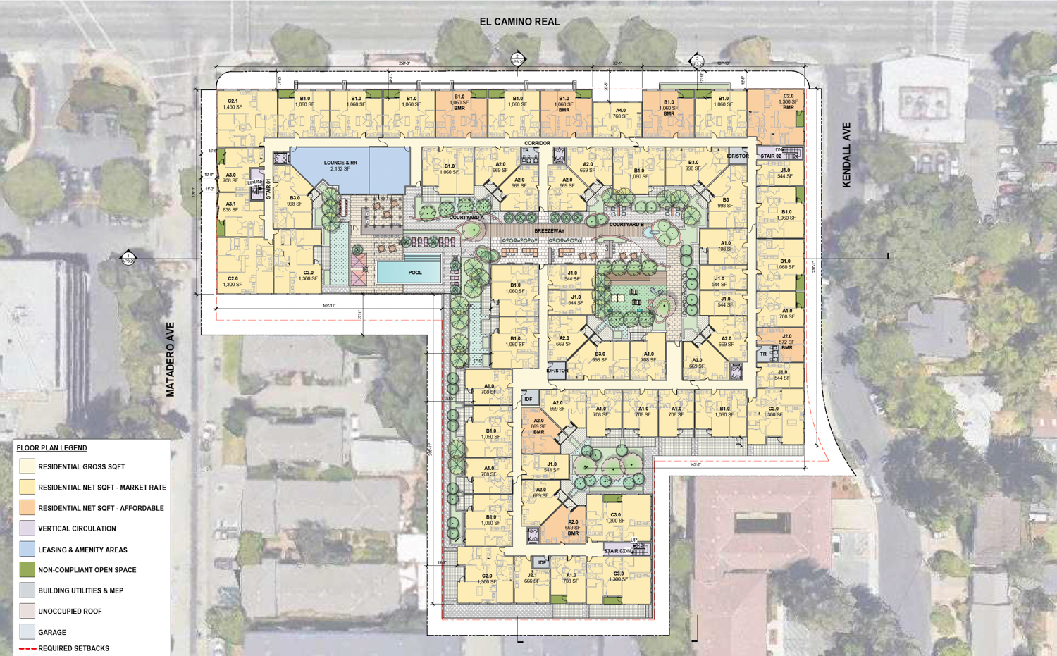 3606 El Camino Real floor three plan, illustration by BDE Architecture