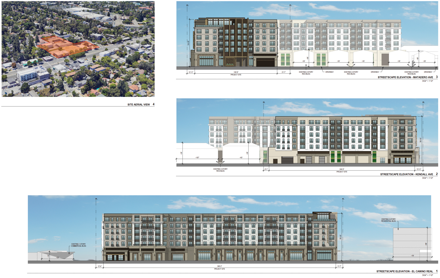 3606 El Camino Real vertical elevations, illustration by BDE Architecture