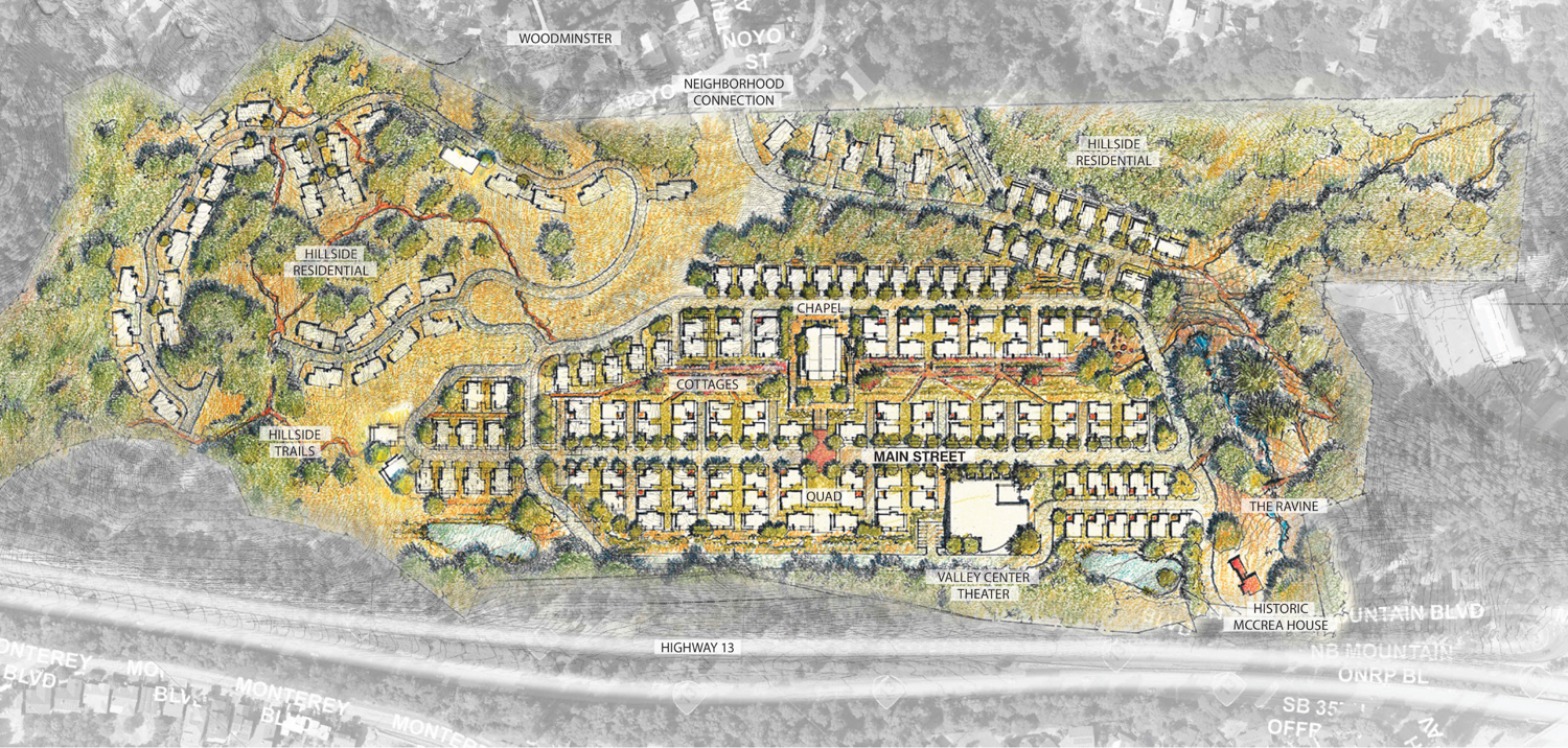 Holy Names University campus redevelopment site map, illustration by Bull Stockwell Allen